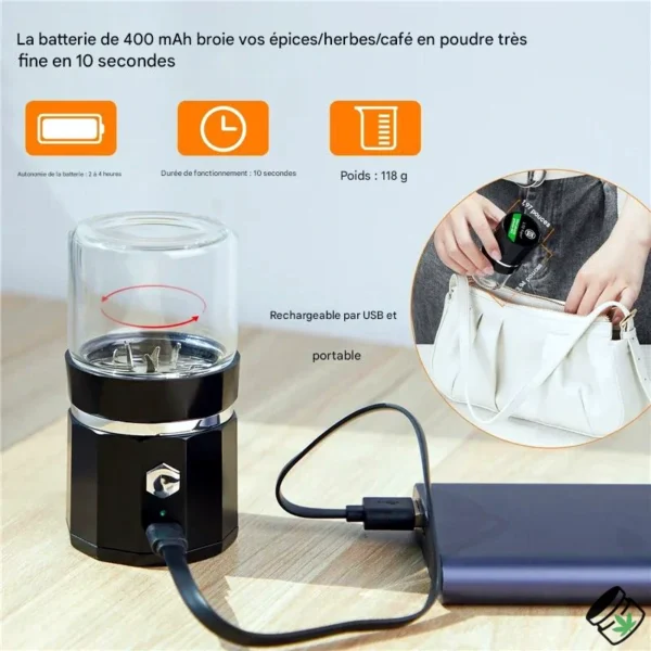 Grinder Électrique Automatique Réservoir en Verre Batterie
