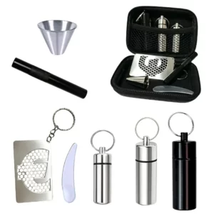 Grinder Card Portable avec Bouteille et Entonnoir en Aluminium