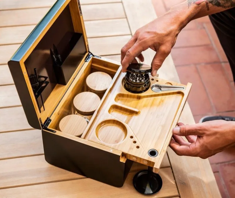 Coffret de Rangement en Bambou avec Plateau Amovible